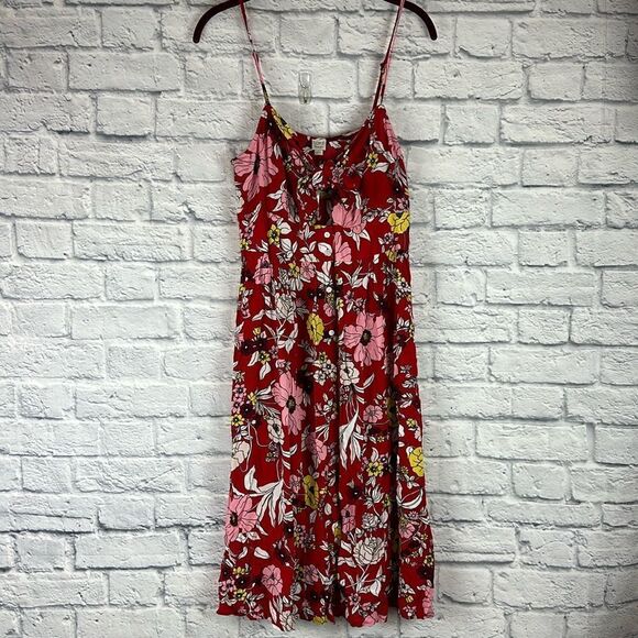 Loft Beach Red Floral Spaghetti Strap Dress NWT Size 8 - Picture 2 of 8
